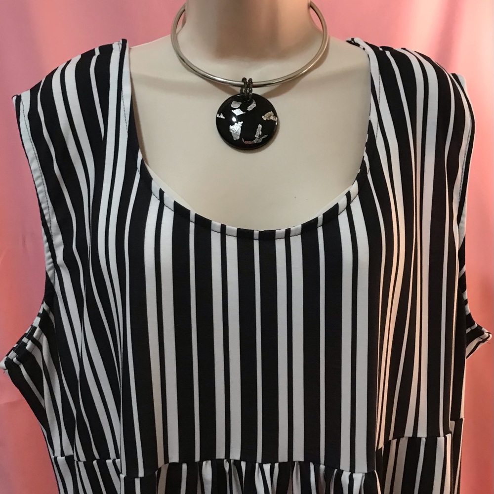 Reborne black&white stripe below the knee dress 3X